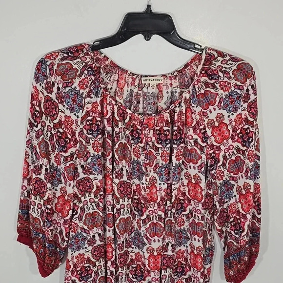 {Artisan NY} Women's Plus Size Mosaic Print Rayon Blouse - Picture 3 of 10